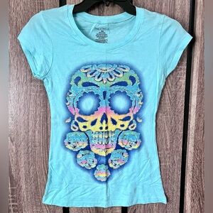 Rag N Stitch Blue Sugar Skull T-Shirt ~Sz S~